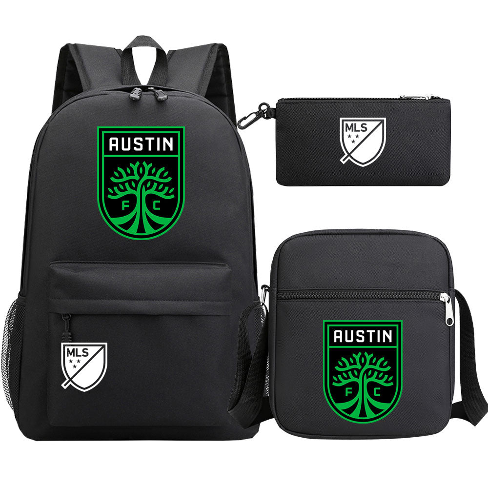 Austin Soccer Printed Schoolbag Backpack Shoulder Bag Pencil Bag 3pcs set for Kids Students