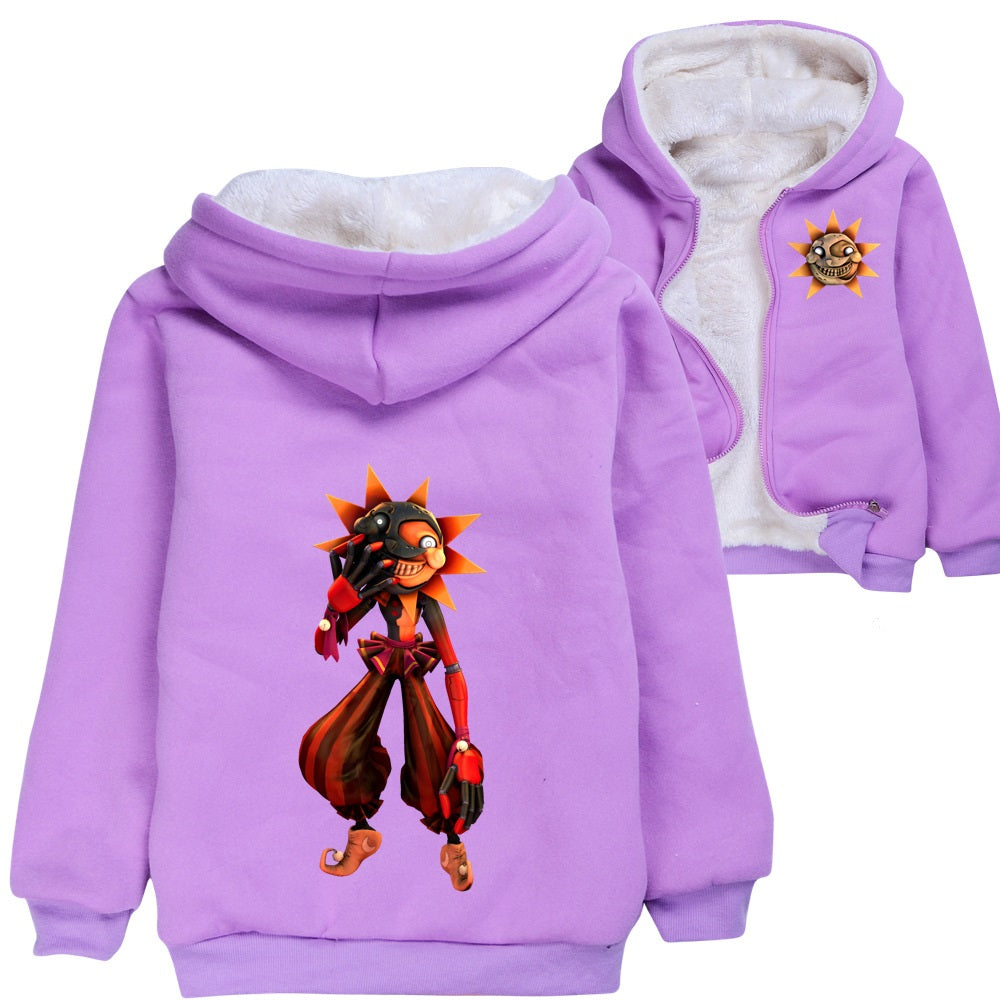 Fnaf Security Breach Sundrop Sherpa Lined Hoodie Fleece Sweatshirt Full Zip Hooded Jacket for Kids