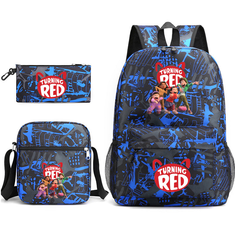Turning Red Panda Printed Schoolbag Backpack Shoulder Bag Pencil Bag 3pcs set for Kids Students