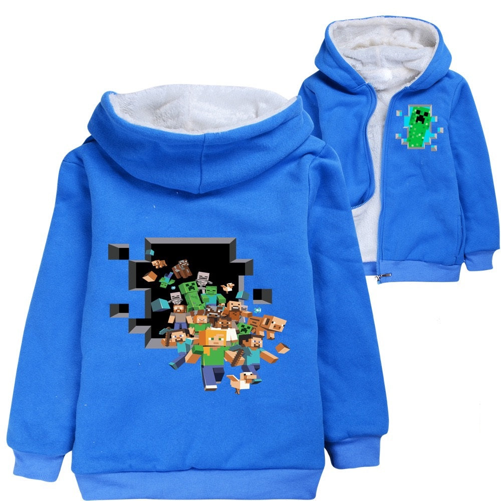 Minecraft Sherpa Lined Hoodie Fleece Sweatshirt Full Zip Jacket for Kids