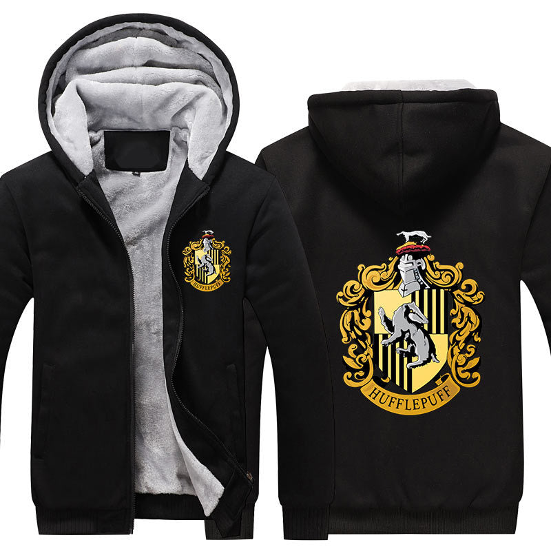 Hufflepuff Unisex Lined Hoodie Fleece Sweatshirt Full Zipper Hooded Thicken Jacket