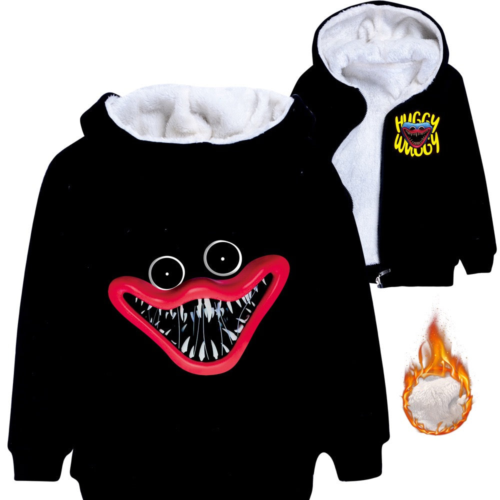 Poppy Huggy Wuggy Sherpa Lined Hoodie Fleece Sweatshirt Full Zip Jacket for Kids