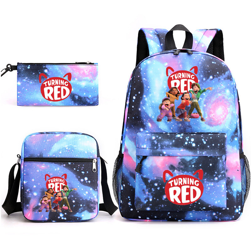 Turning Red Panda Printed Schoolbag Backpack Shoulder Bag Pencil Bag 3pcs set for Kids Students