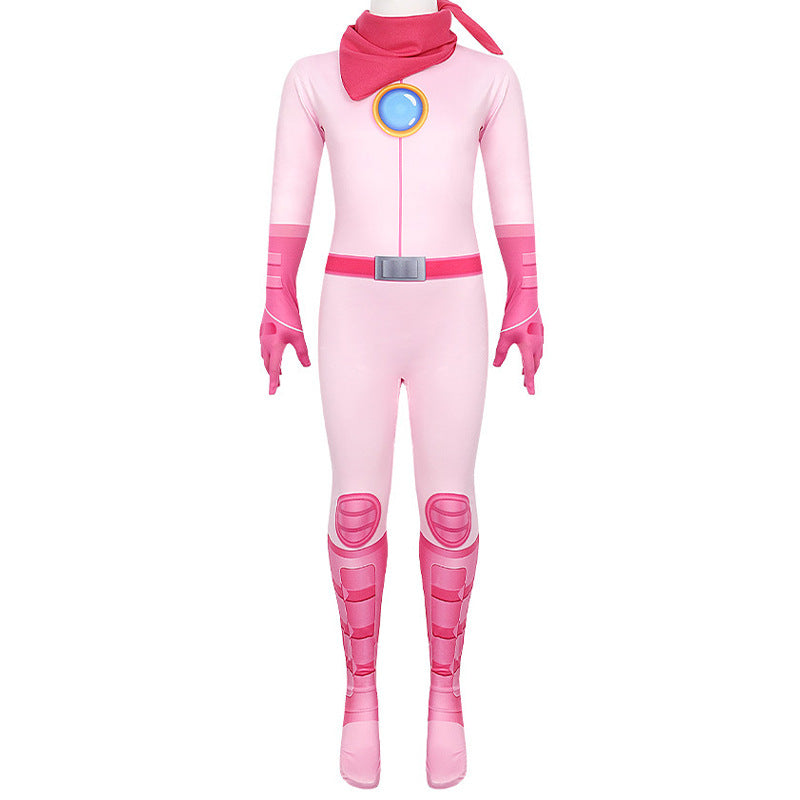 Mario Peach Princess Cosplay Costume Bodysuit Halloween Fancy Jumpsuits for Kids Adults