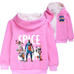 Space  Jam Sherpa Lined Hoodie Fleece Sweatshirt Full Zip Jacket for Kids