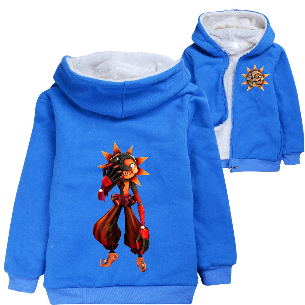 Fnaf Security Breach Sundrop Sherpa Lined Hoodie Fleece Sweatshirt Full Zip Hooded Jacket for Kids