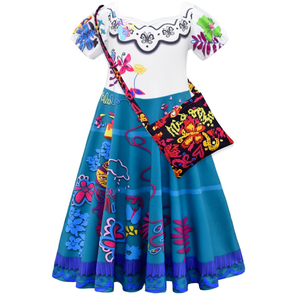 Encanto Mirabel Cosplay Dress With Handbag for Baby Girls Halloween Fancy Skirt