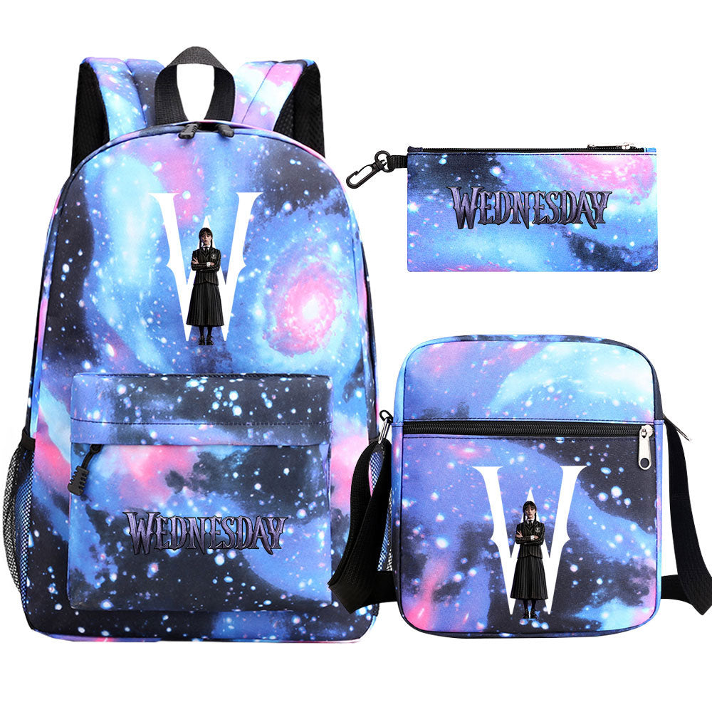 Wednesday Addams Printed Schoolbag Backpack Shoulder Bag Pencil Bag 3pcs set for Kids Students