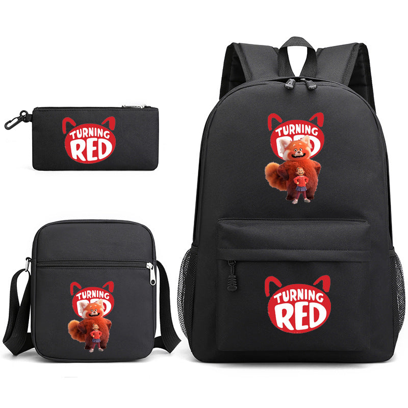 Turning Red Panda Printed Schoolbag Backpack Shoulder Bag Pencil Bag 3pcs set for Kids Students
