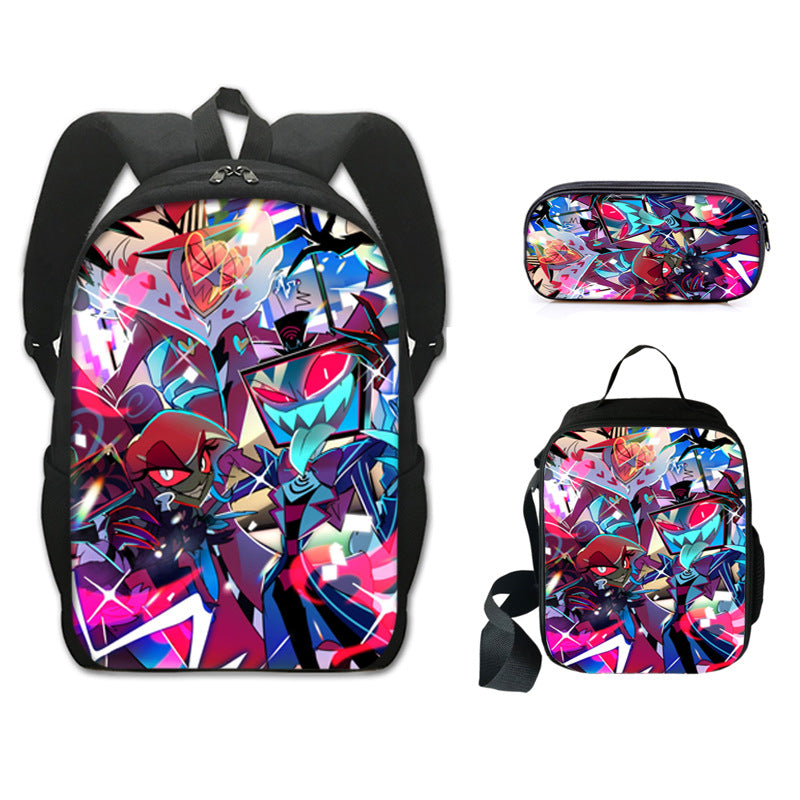 Hazbin Hotel Alastor Backpack Schoolbag Lunch Bag Pencil Bag for Kids Students 3PCS