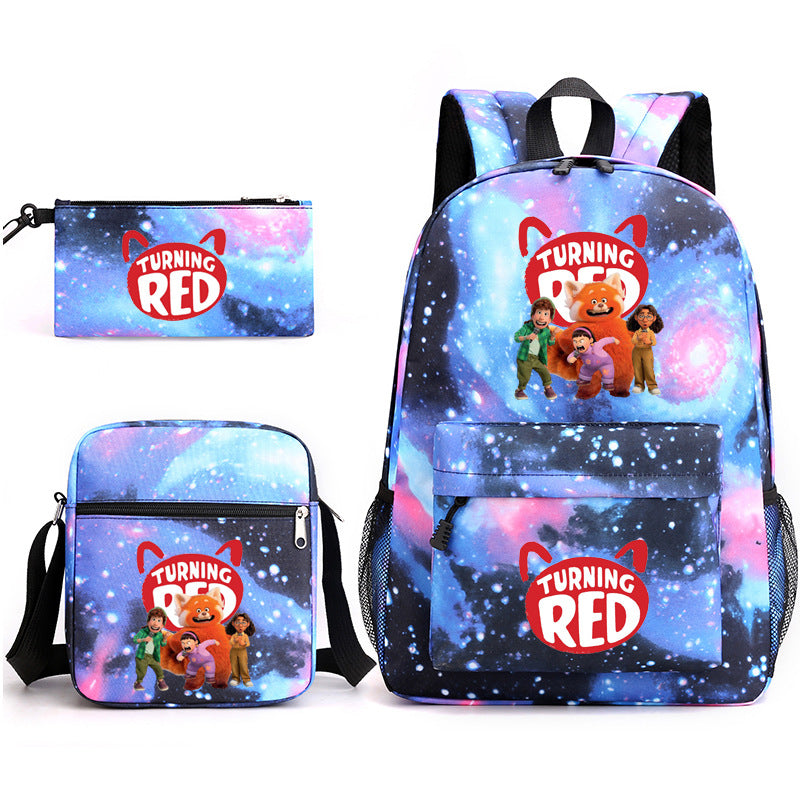 Turning Red Panda Printed Schoolbag Backpack Shoulder Bag Pencil Bag 3pcs set for Kids Students