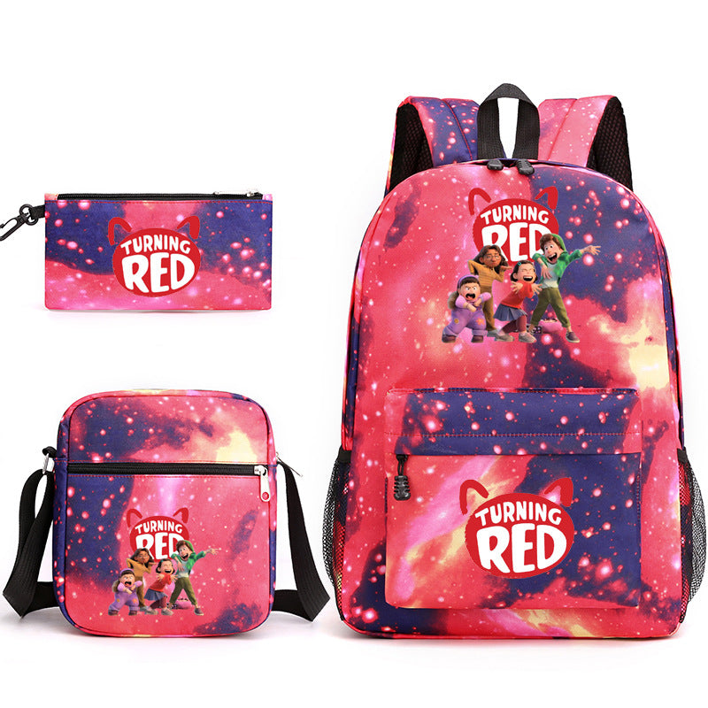 Turning Red Panda Printed Schoolbag Backpack Shoulder Bag Pencil Bag 3pcs set for Kids Students