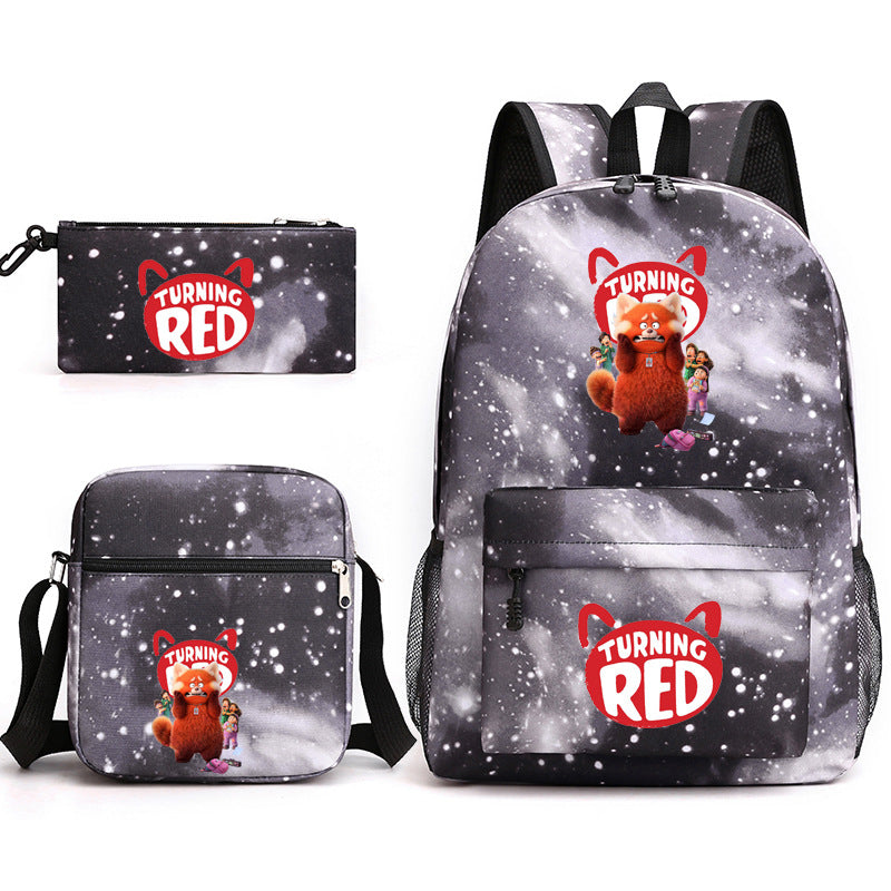 Turning Red Panda Printed Schoolbag Backpack Shoulder Bag Pencil Bag 3pcs set for Kids Students