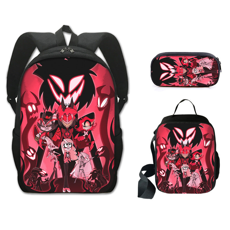 Hazbin Hotel Alastor Backpack Schoolbag Lunch Bag Pencil Bag for Kids Students 3PCS