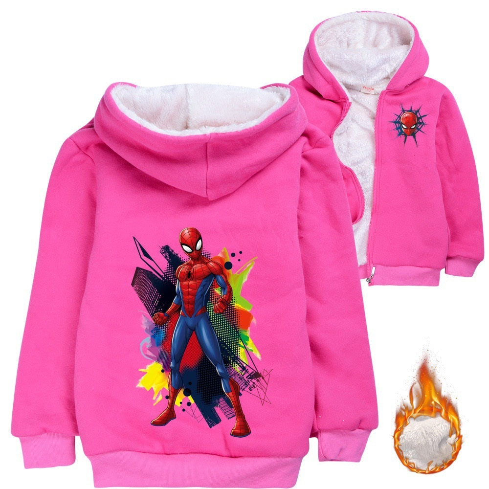 Spiderman Superhero Sherpa Lined Hoodie Fleece Sweatshirt Full Zip Hooded Jacket for Kids