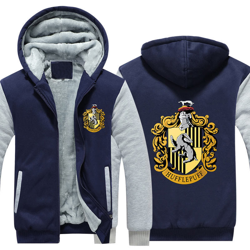 Hufflepuff Unisex Lined Hoodie Fleece Sweatshirt Full Zipper Hooded Thicken Jacket