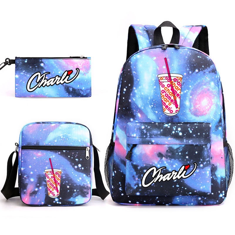 Charlie D'Amelio Schoolbag Backpack Shoulder Bag Pencil Case set for Kids Students