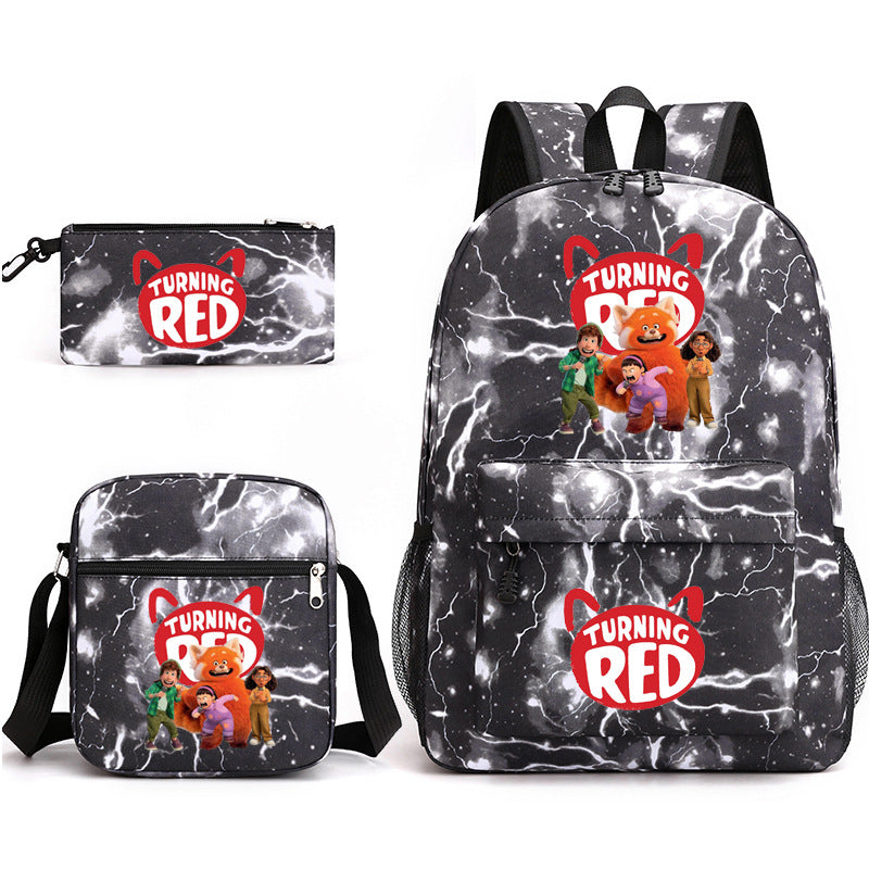 Turning Red Panda Printed Schoolbag Backpack Shoulder Bag Pencil Bag 3pcs set for Kids Students