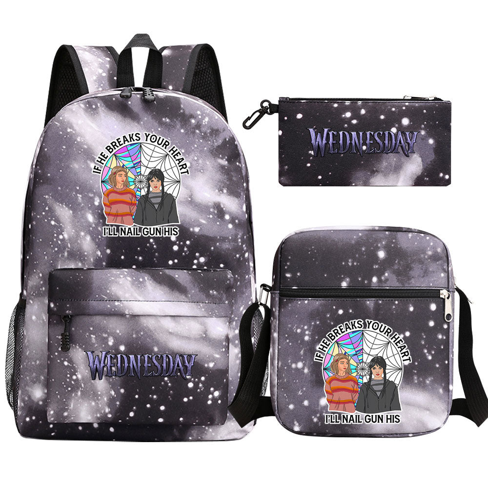 Wednesday Addams Printed Schoolbag Backpack Shoulder Bag Pencil Bag 3pcs set for Kids Students