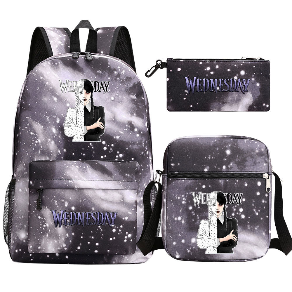 Wednesday Addams Printed Schoolbag Backpack Shoulder Bag Pencil Bag 3pcs set for Kids Students