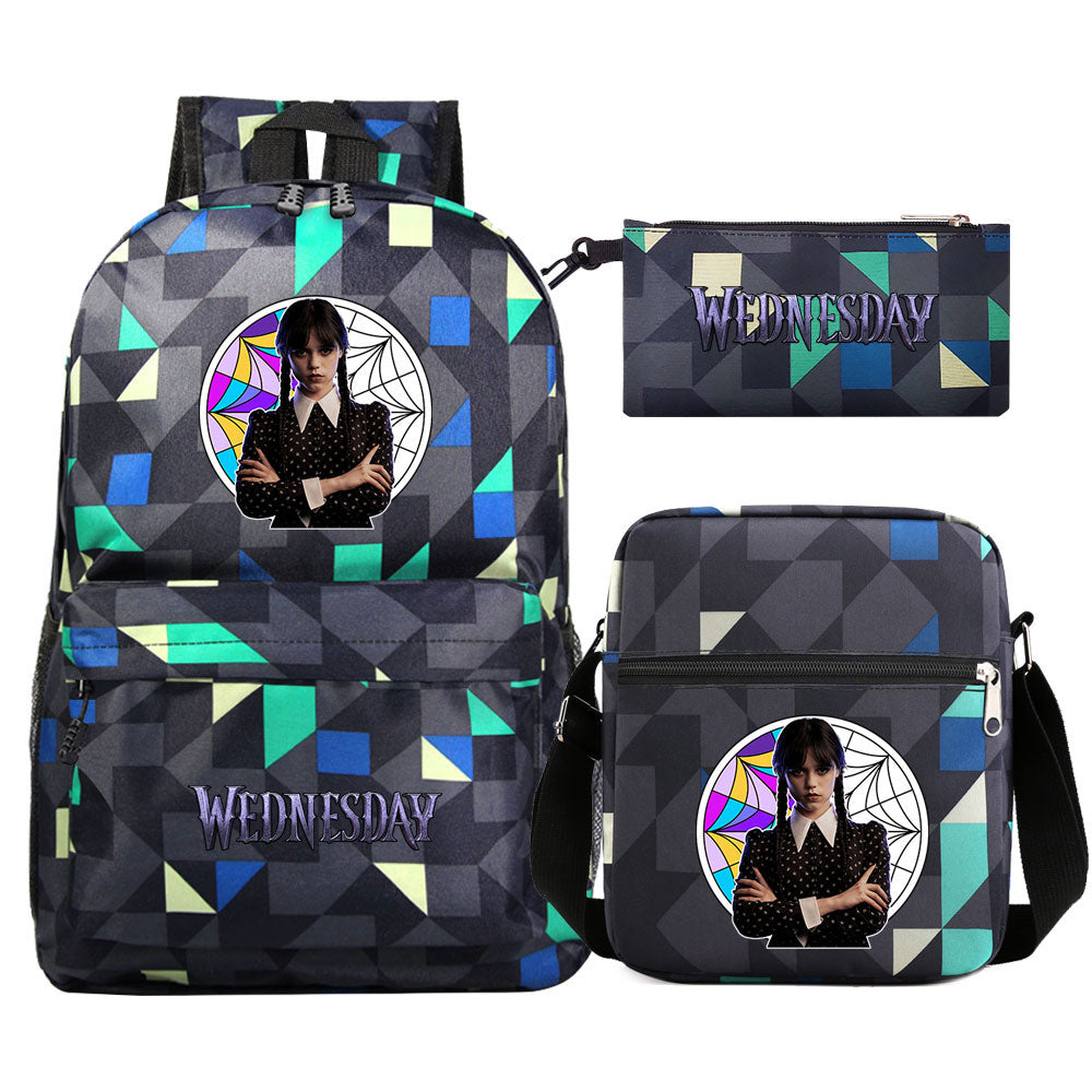 Wednesday Addams Printed Schoolbag Backpack Shoulder Bag Pencil Bag 3pcs set for Kids Students