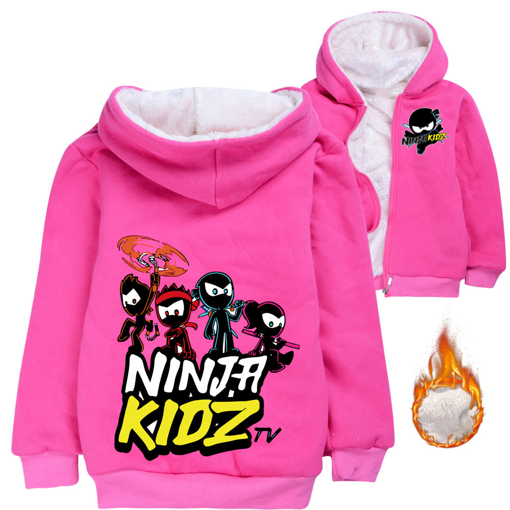 Ninja Kids Sherpa Lined Hoodie Fleece Sweatshirt Full Zip Hooded Jacket for Kids